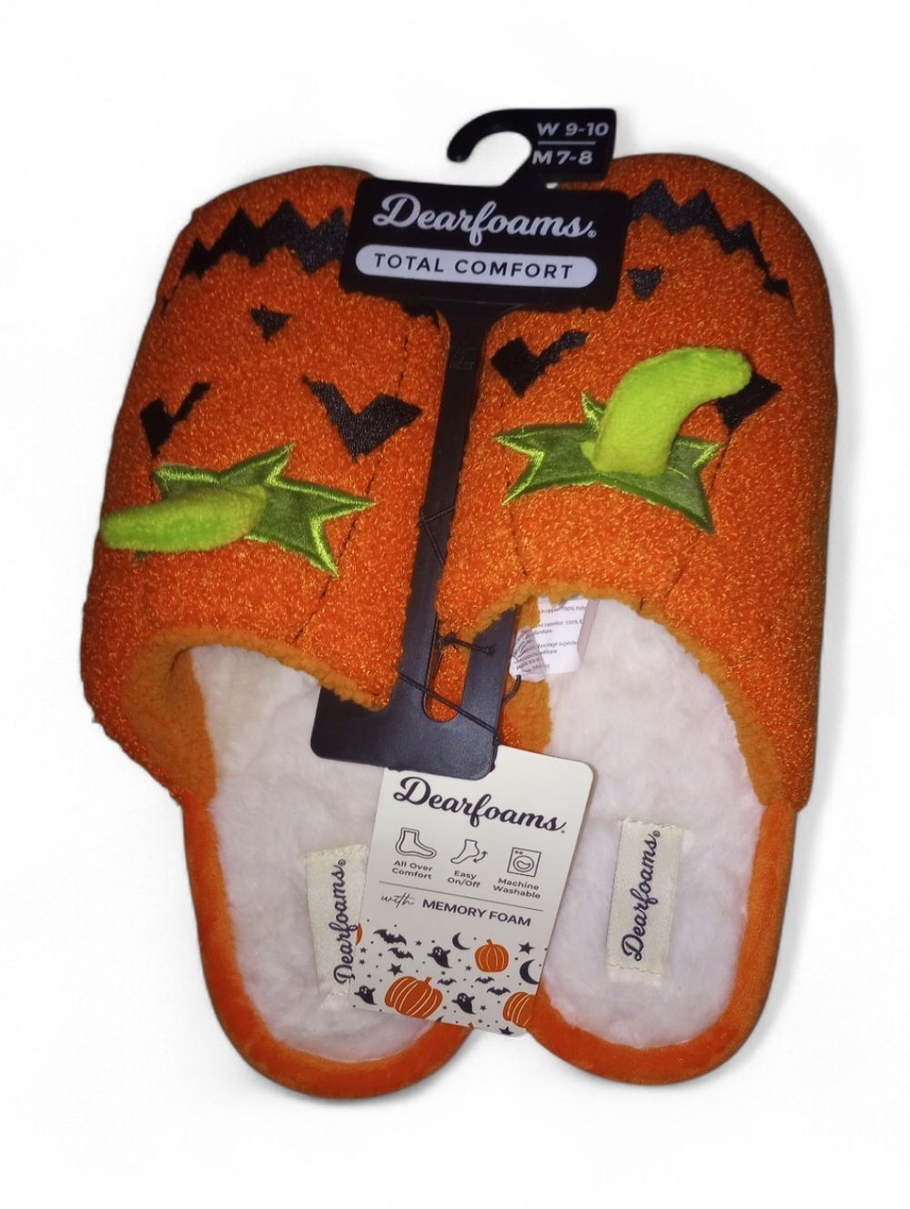 Dearfoams Memory Foam Orange Pumpkin Slip-On Slippers Size 9/10 NWT - Picture 7 of 7